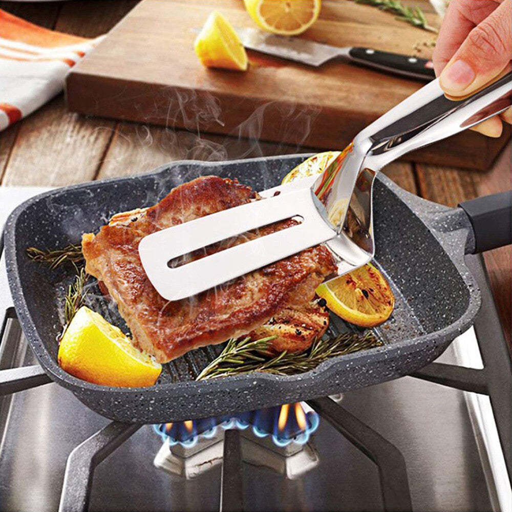 304 Stainles Steel Food Steak Flipping Spatula Tong Clip Kitchen Cooking Tool