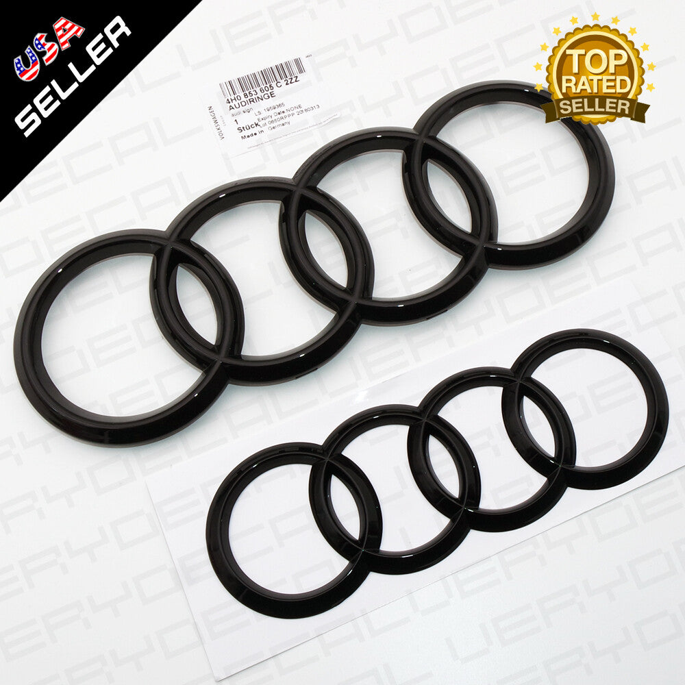 Q8 SQ8 RS8Q Front Grille & Liftgate Audi Ring Nameplate Emblem Logo Gloss Black