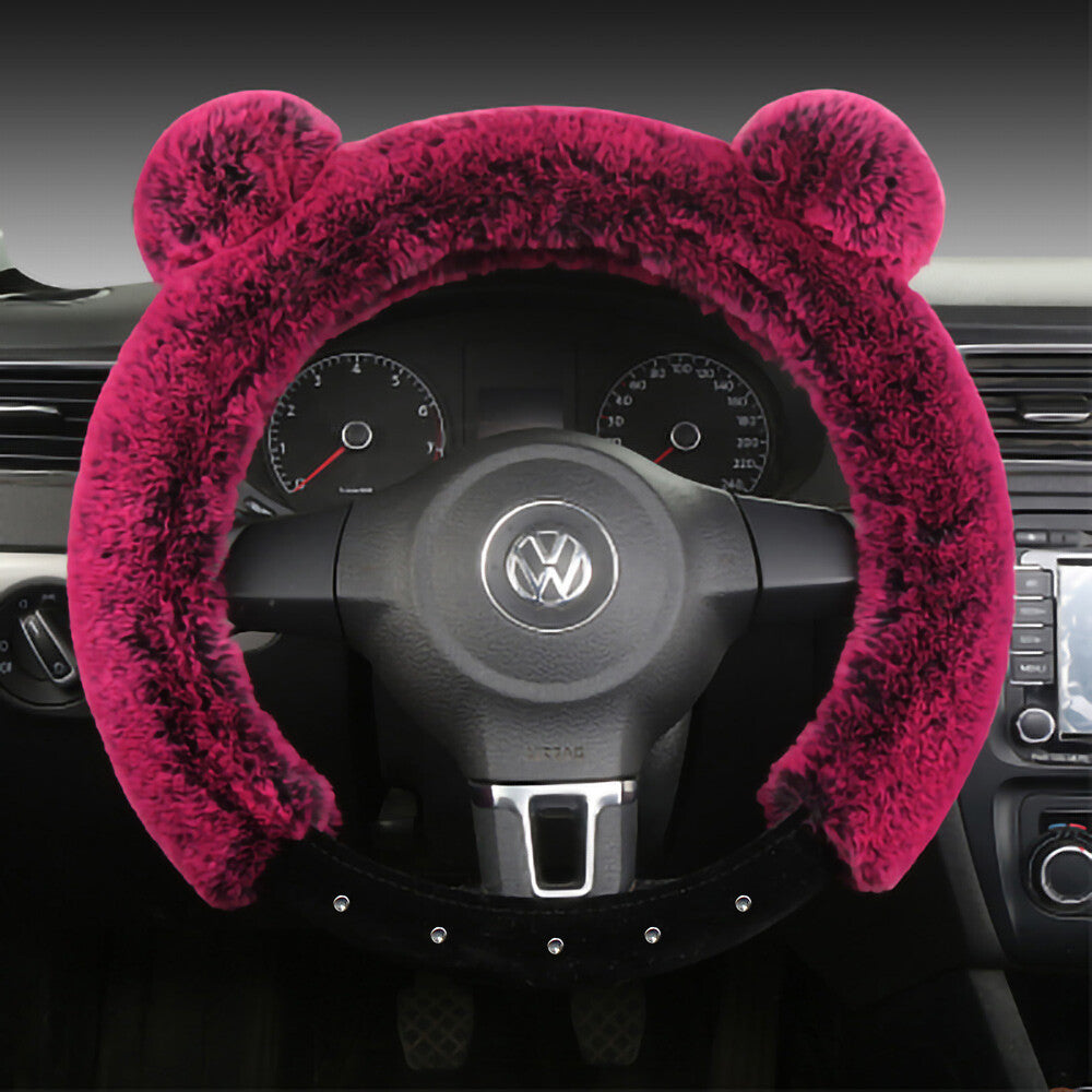 Universal Soft Warm Ears Faux Rabbit Fur Car Steering Wheel Cover for Decoration