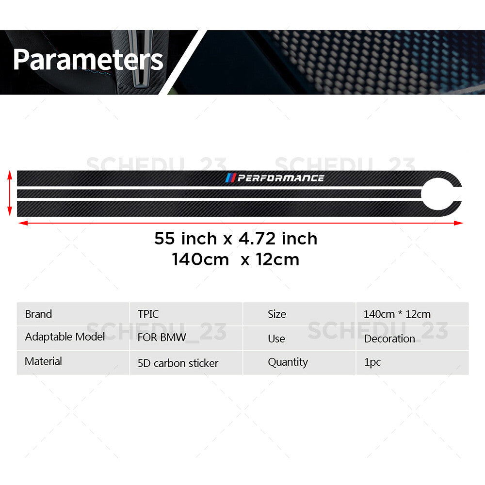 Black Carbon Fiber 5D Car Hood Sticker Stripe Decal For BMW Performance Sport
