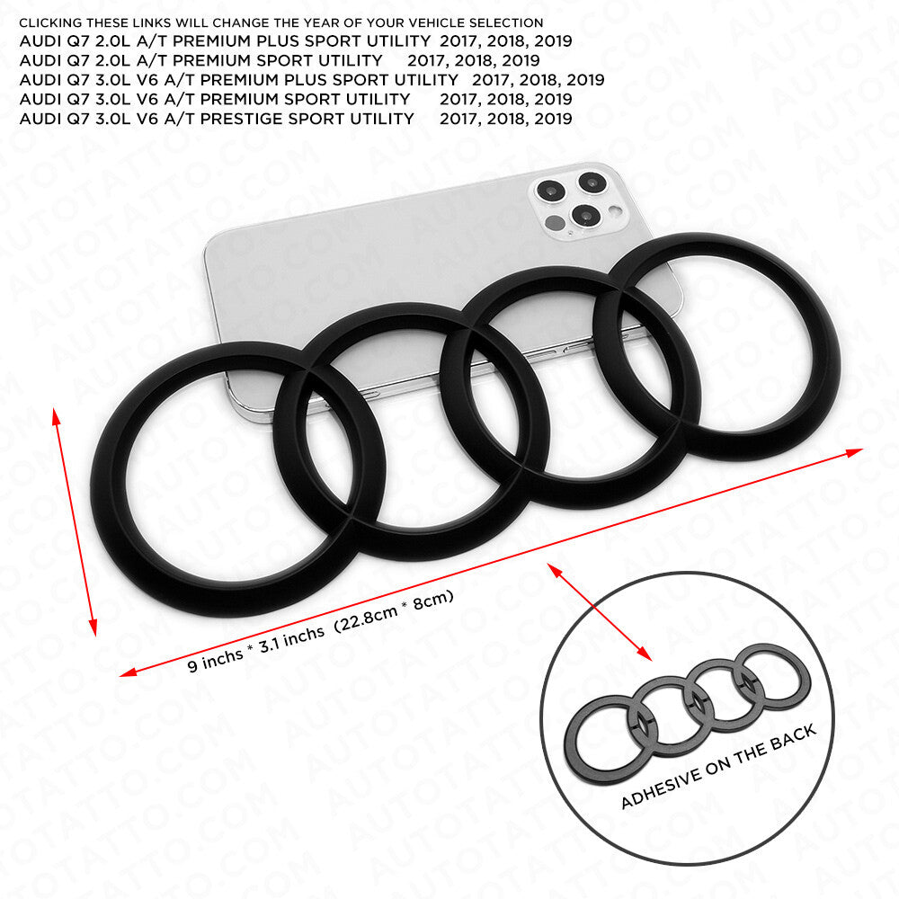 17-19 AUDI Q7 Matte Black Rear Trunk Liftgate Rings Badge Logo Emblem Decorate