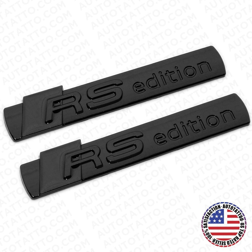 2x Audi Sport RS Edition Fender Marker Nameplate Emblem 3D Decal Badge Blackout