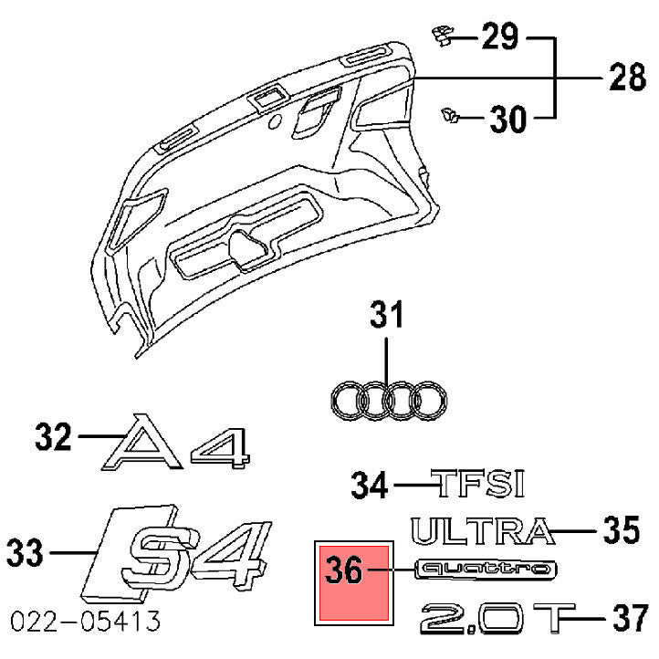 Audi Black Quattro Nameplate OEM ABS Emblem Liftgate Adhesive Logo Lid Badge