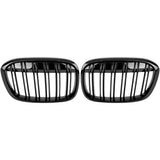 For BMW X1 F48 15-19 Front Bumper Gloss Black Racing Kidney Grille Double Slats