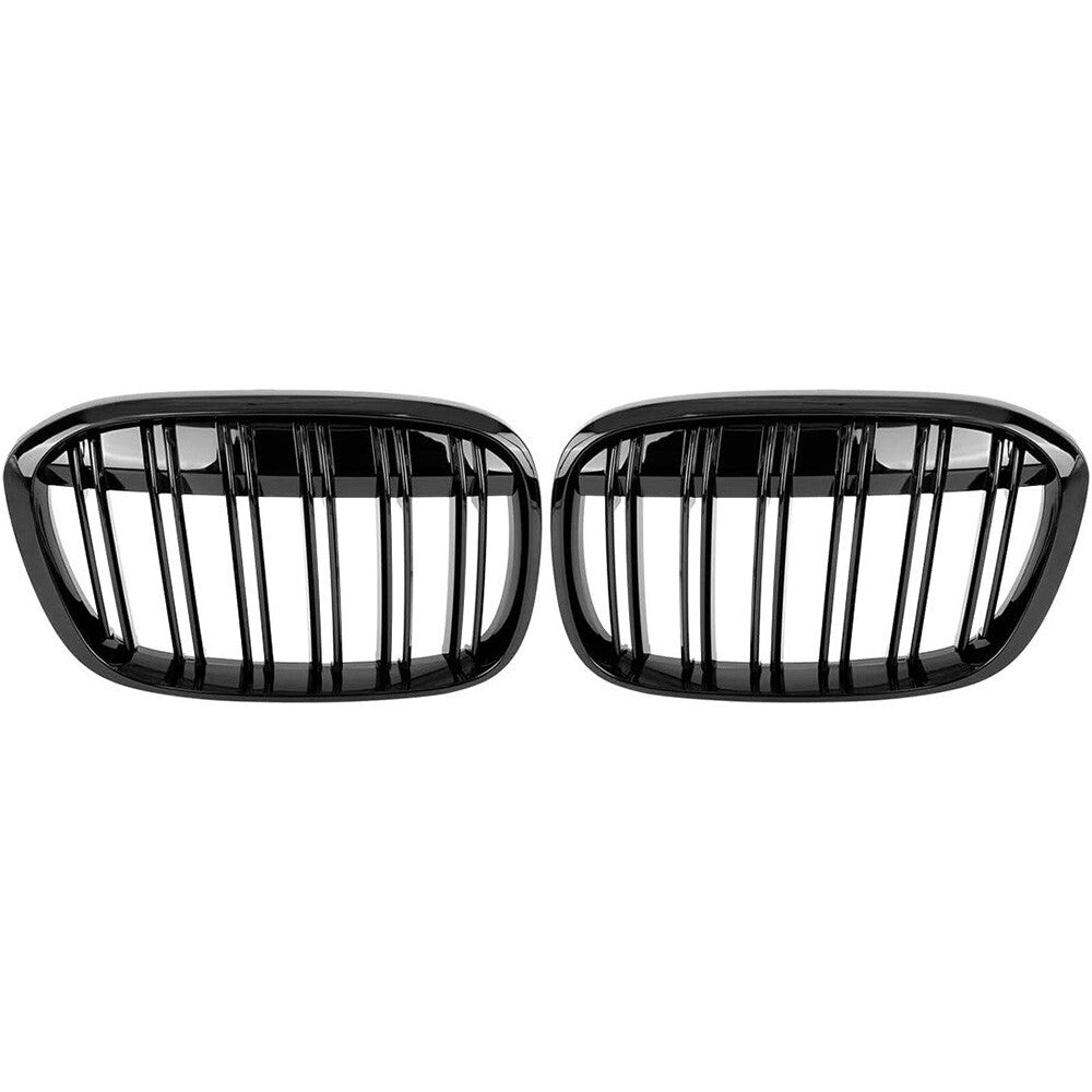 For BMW X1 F48 15-19 Front Bumper Gloss Black Racing Kidney Grille Double Slats