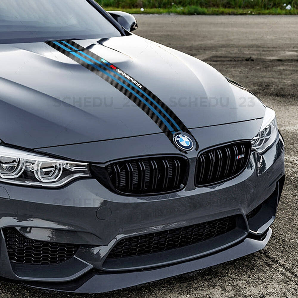 Blue Carbon Fiber 5D Car Hood Sticker Stripe Decal For BMW Performance Sport