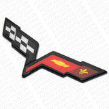 2x For 05-13 C6 Corvette Front Hood Rear Crossed Flags Badge Emblem Black Sport