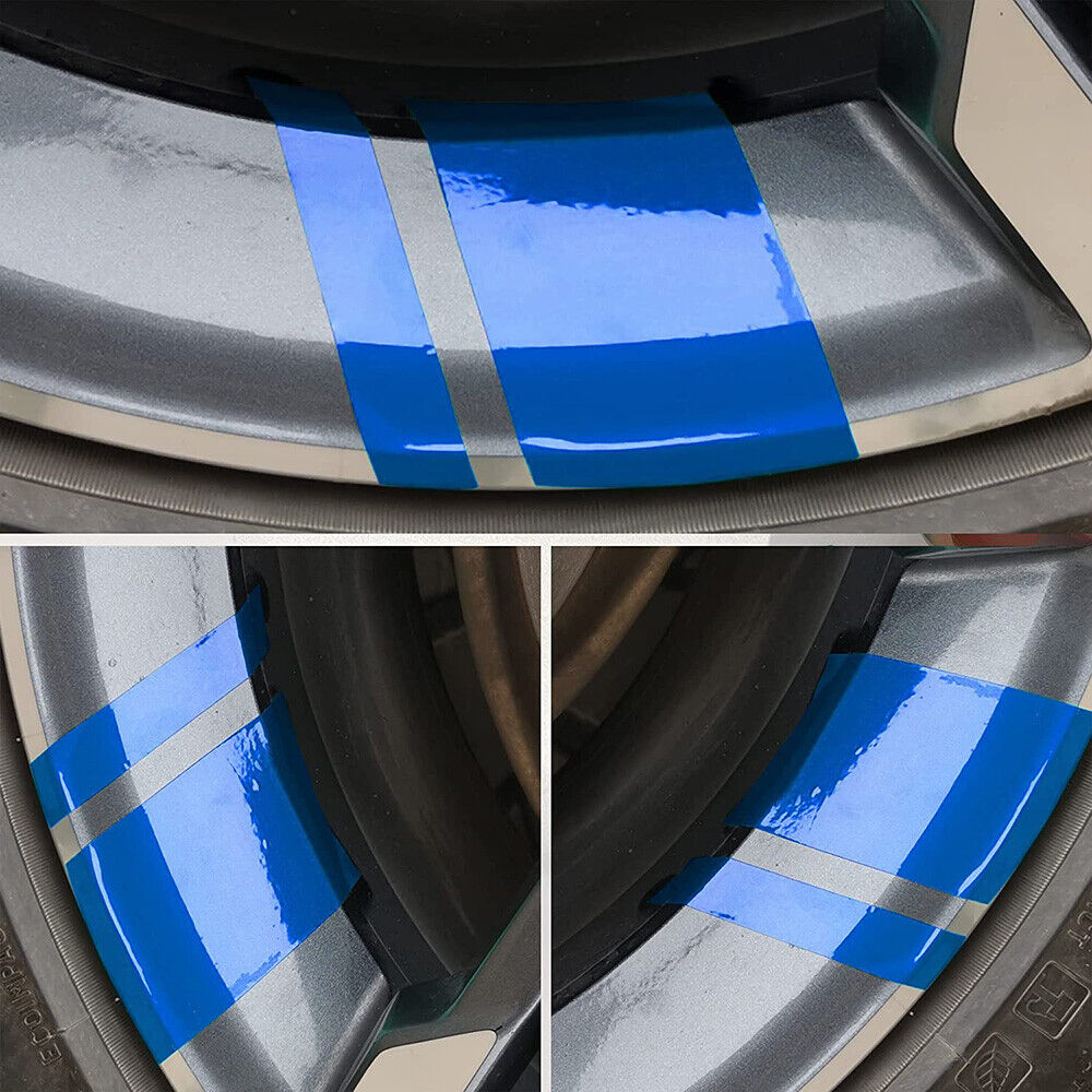 6pcs Car Wheels Tire Rim Vinyl Decal Racing Stripes Sport Decorate Sticker Blue