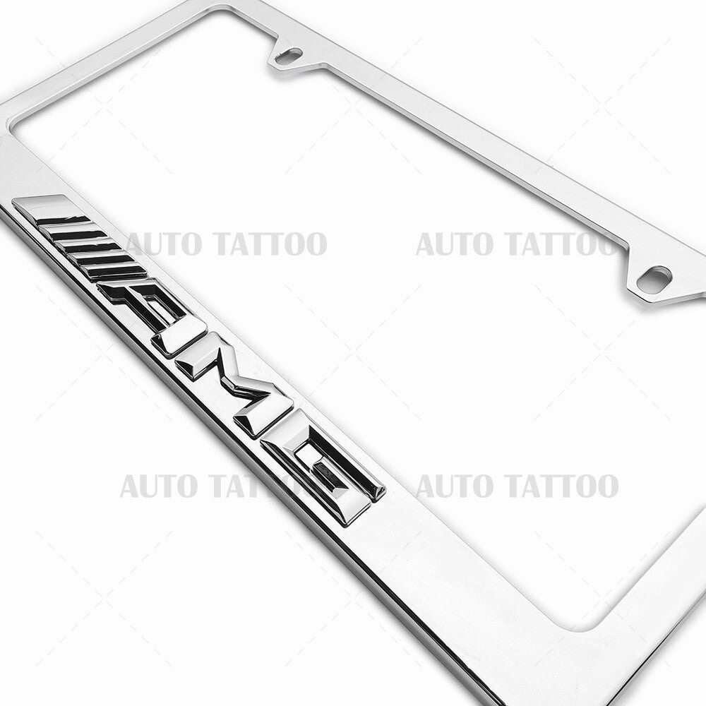 1x Mercedes-AMG 3D Mirror Chrome License Plate Frame Cover Decorate + Screw Caps