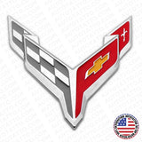 20-24 Chevrolet C8 Corvette Front Bumper Crossed Flags Logo Emblem Silver Chrome