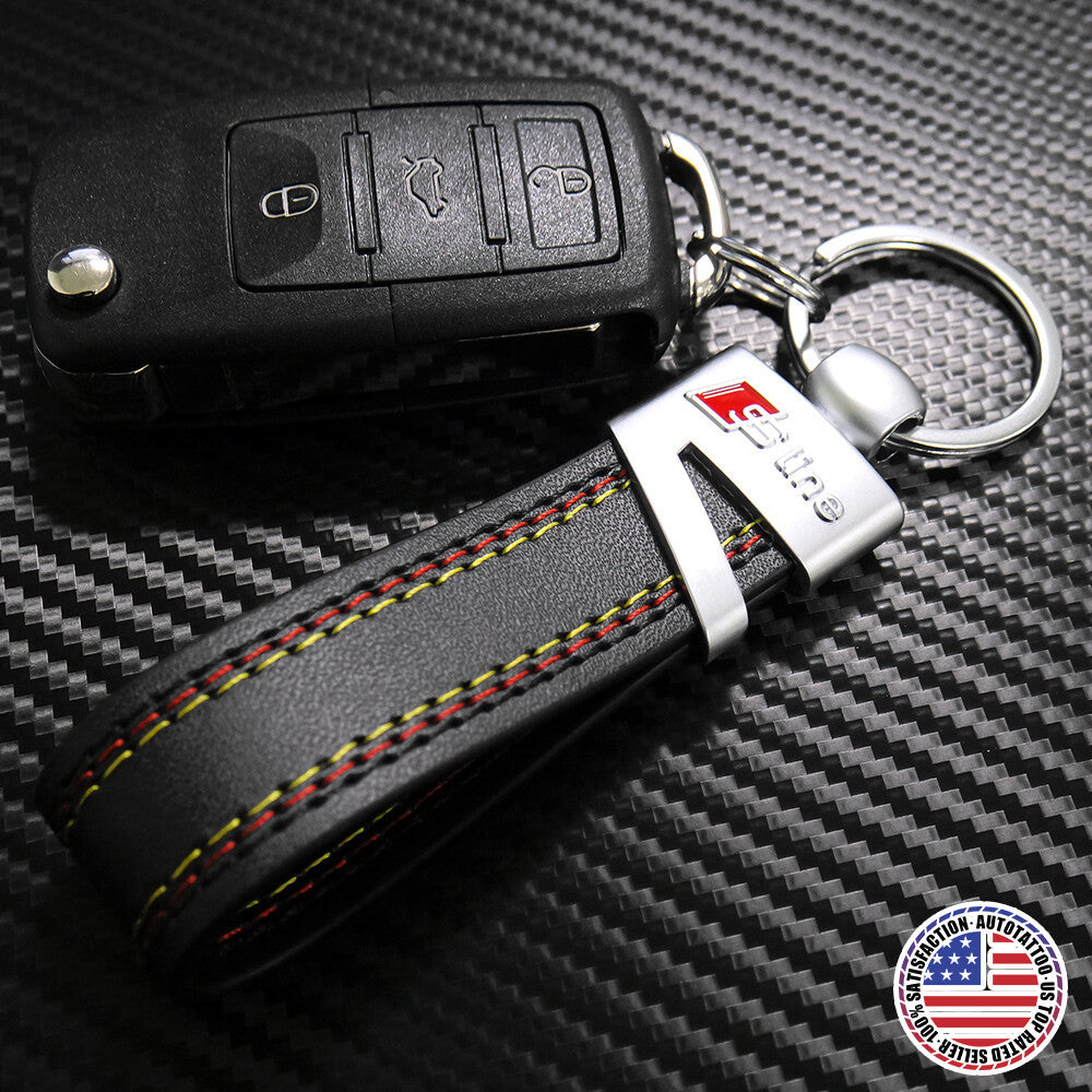 Audi S Line Fashion Leather Car Sport Key Fob Keychain Strap RIng Gift Decorate