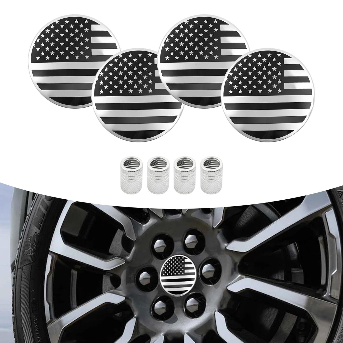4x Wheel Center Hub Cap 83mm 3.25" USA Flag For Chevy Suburban 2016-19 22837060