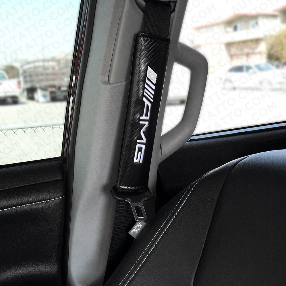 AMG Car Carbon Fiber Seat Belt Cover Safety Shoulder Strap Cushion Pad Harness