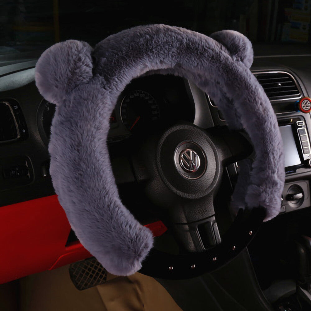 Universal Soft Warm Ears Faux Rabbit Fur Car Steering Wheel Cover for Decoration