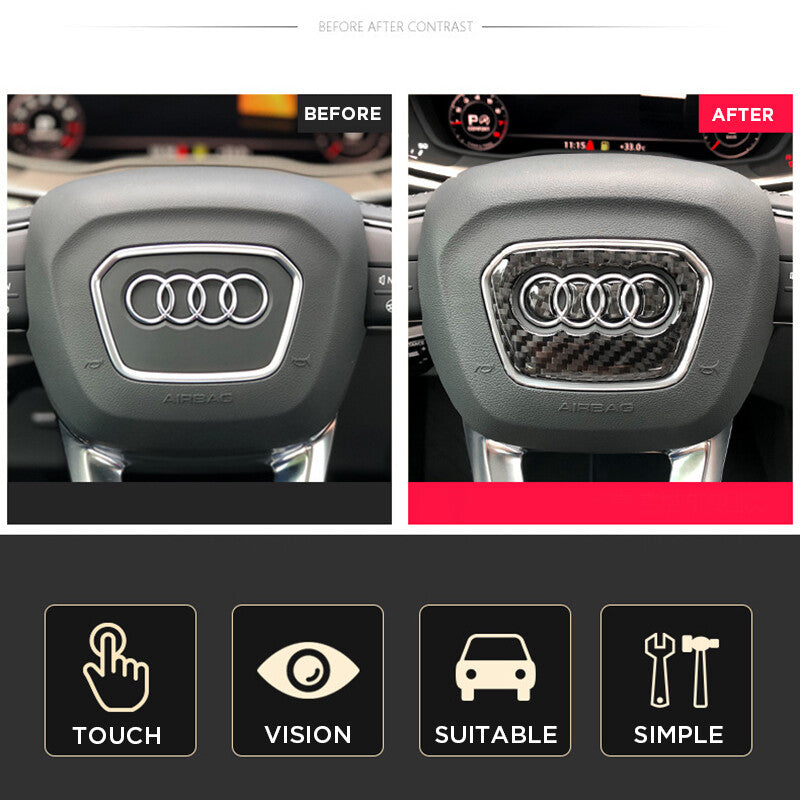 Audi Q3 Q5 Q7 Q8 3D Carbon Fiber Steering Wheel Ring Logo Badge Emblem Sticker