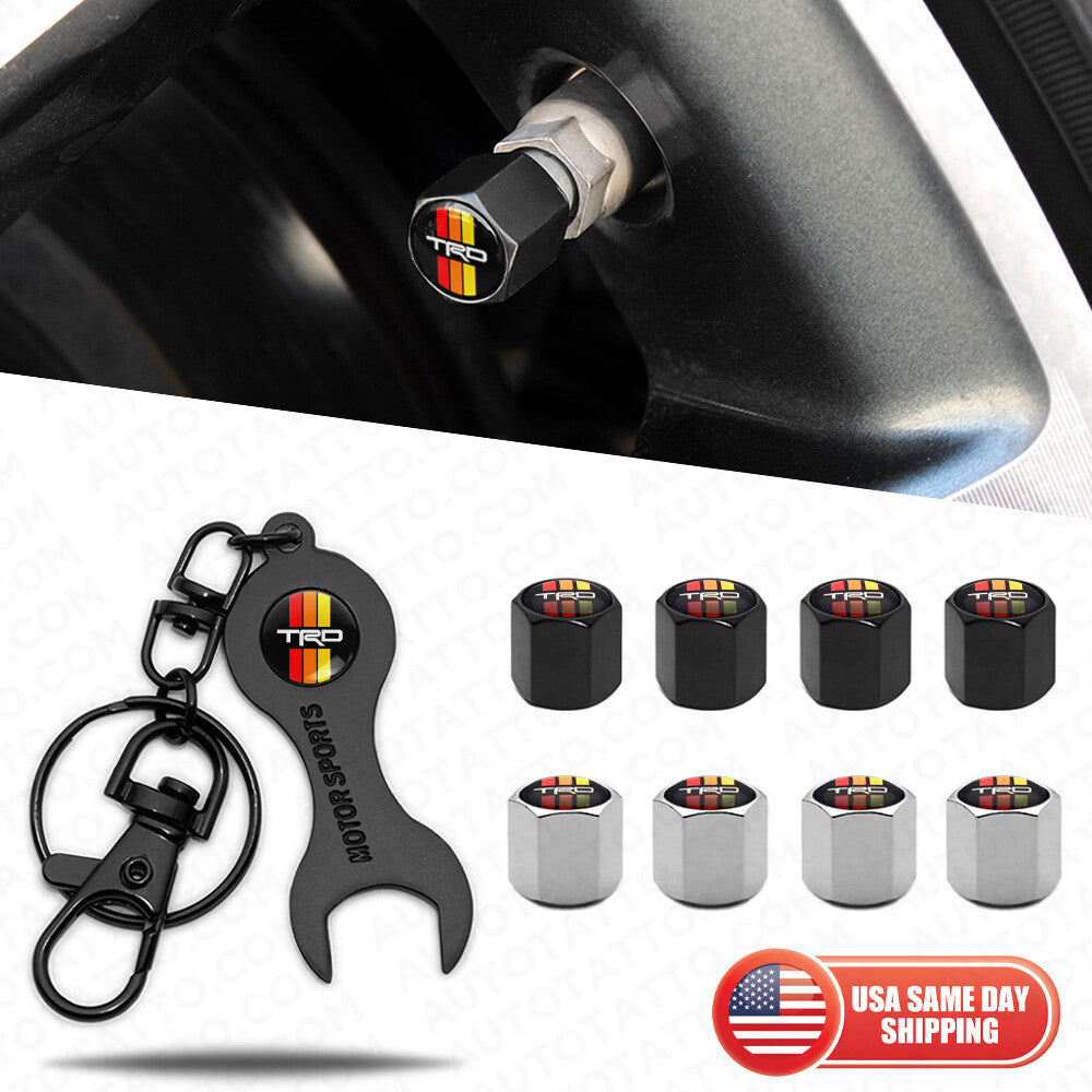 4x Hex Fit TRD Sport Car Tire Wheel Air Stem Dust Valve Caps Cover + Keychain