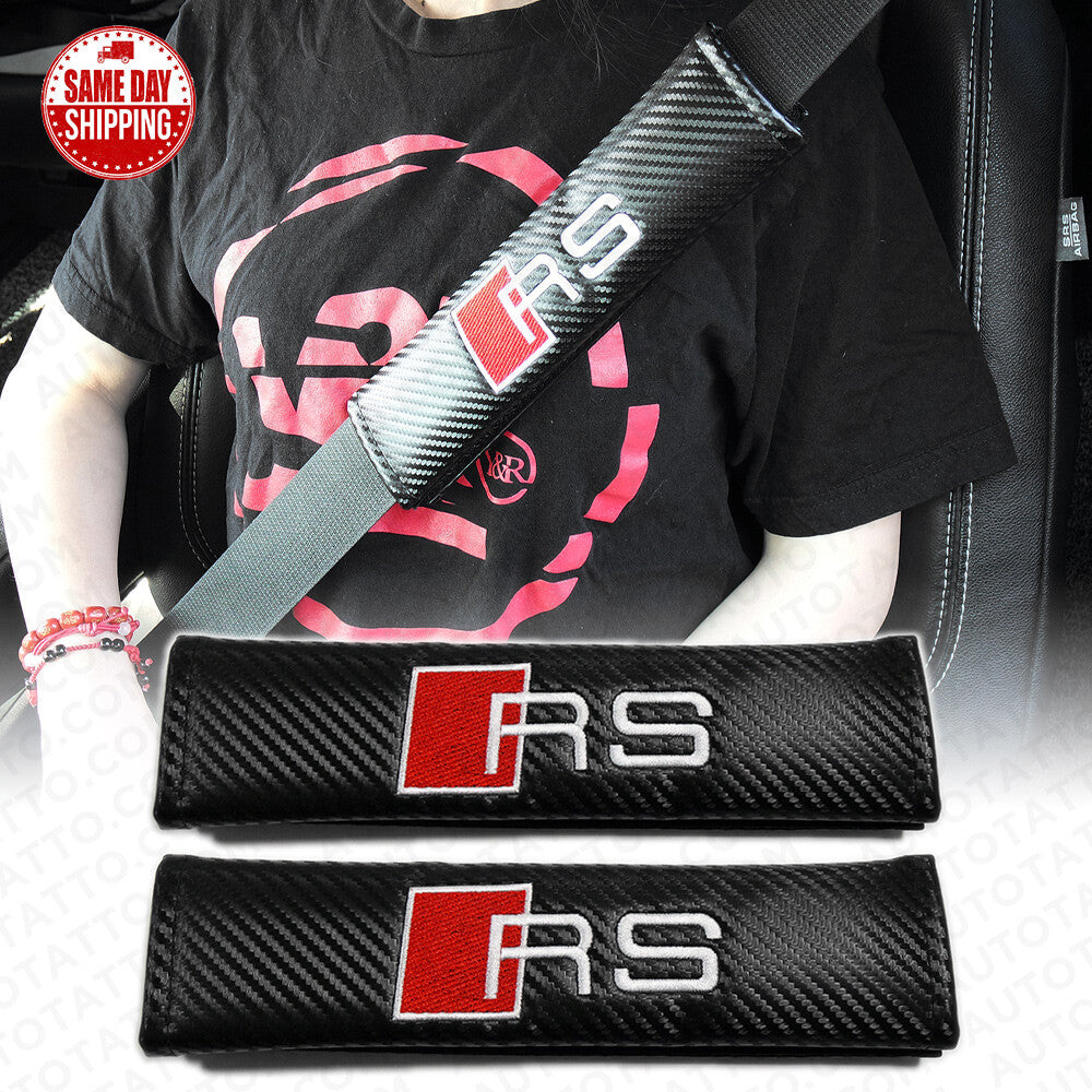 RS Car Carbon Fiber Seat Belt Cover Safety Shoulder Strap Cushion Pad Harness