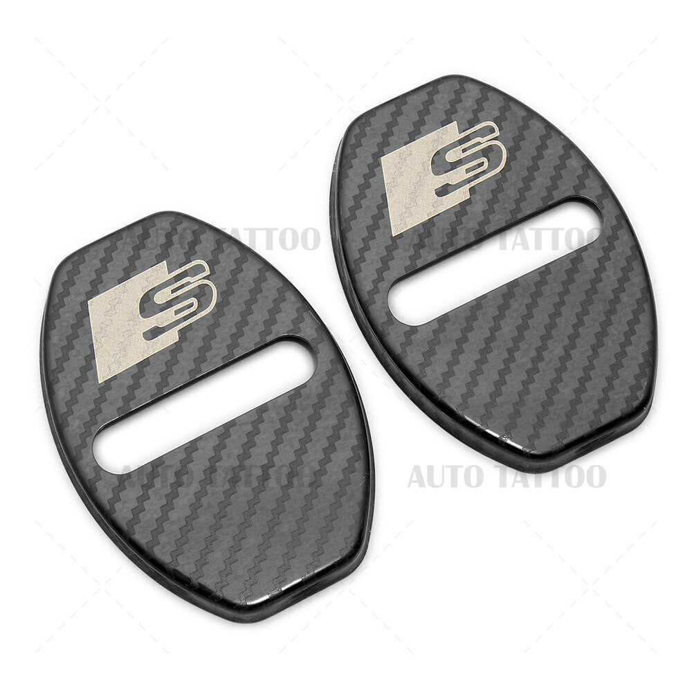 2x Audi S Carbon Fiber Texture Door Car Lock Protective Cover Sticker Decorate