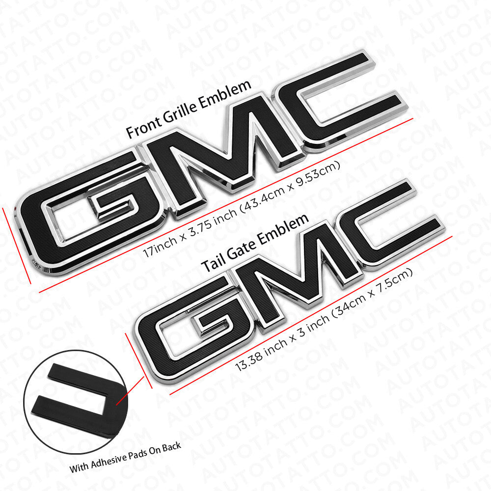 For 14-19 GMC Sierra Front Grille Tailgate Letter Replace Emblem Nameplate Black