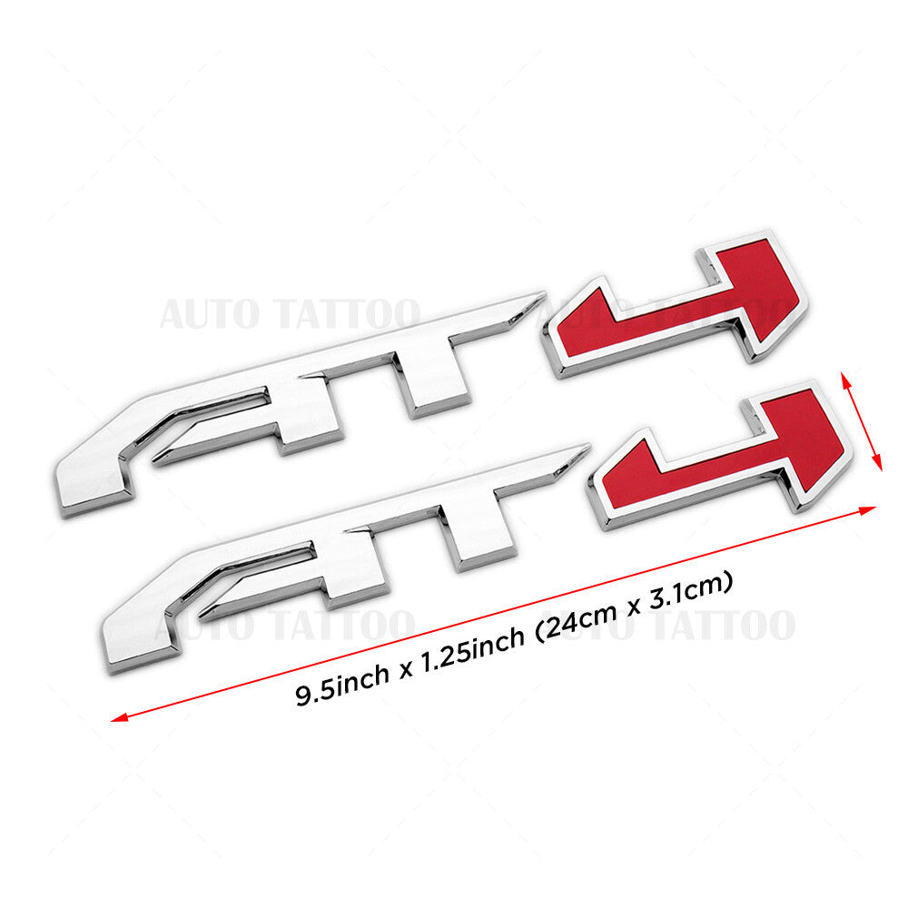 2x GMC Canyon Sierra AT4 Side Front Door Badge Emblem Nameplate OEM Chrome Red