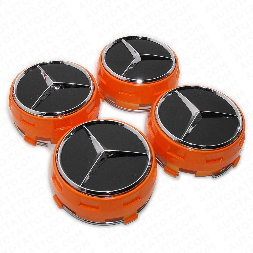 4x Mercedes Wheels In Center Lock Design Cap Hub Star Cover Sport AMG - Orange