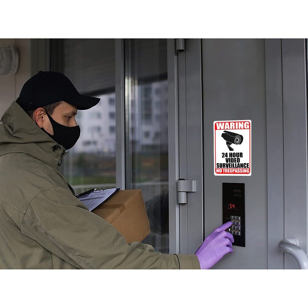 4pack Home 24 Hour Video Surveillance Security Camera Sticker Warning Decal Sign
