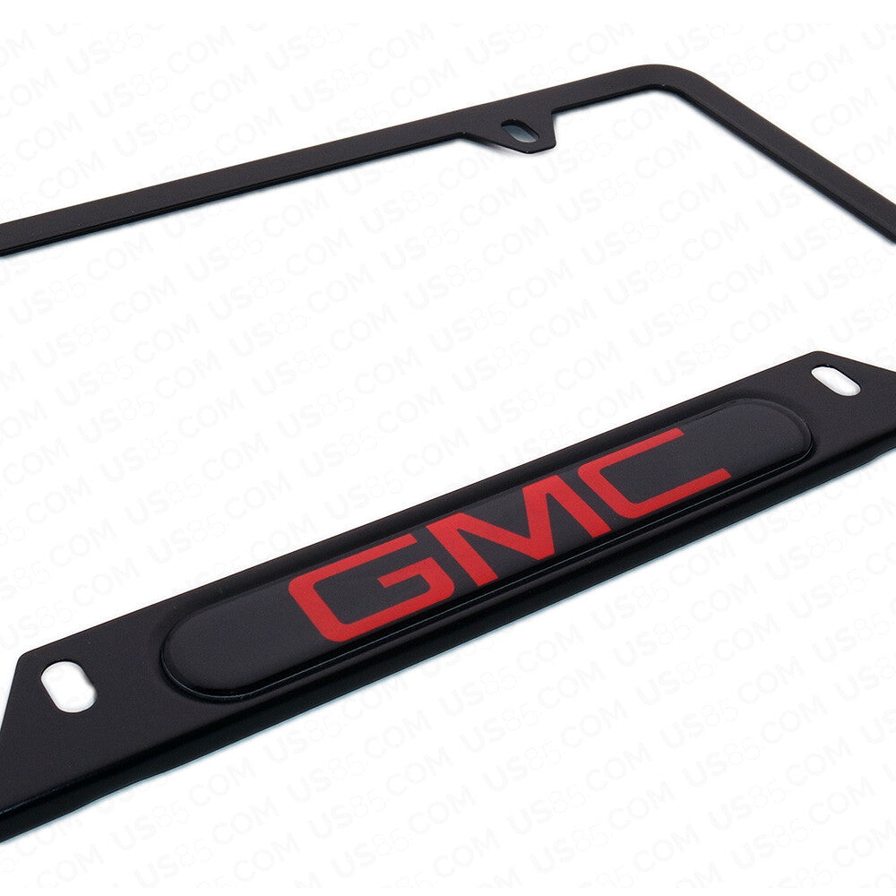 Black Stainless Steel Front Rear Emblem License Plate Frame Cover Gift - GMC