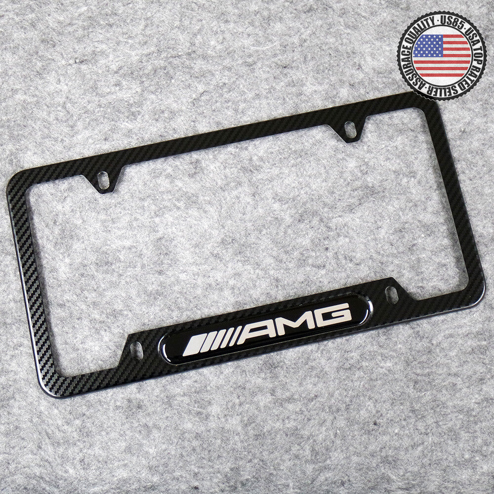 For Mercedes-Benz AMG Sport Carbon Fiber Texture License Plate Frame Cover Gift