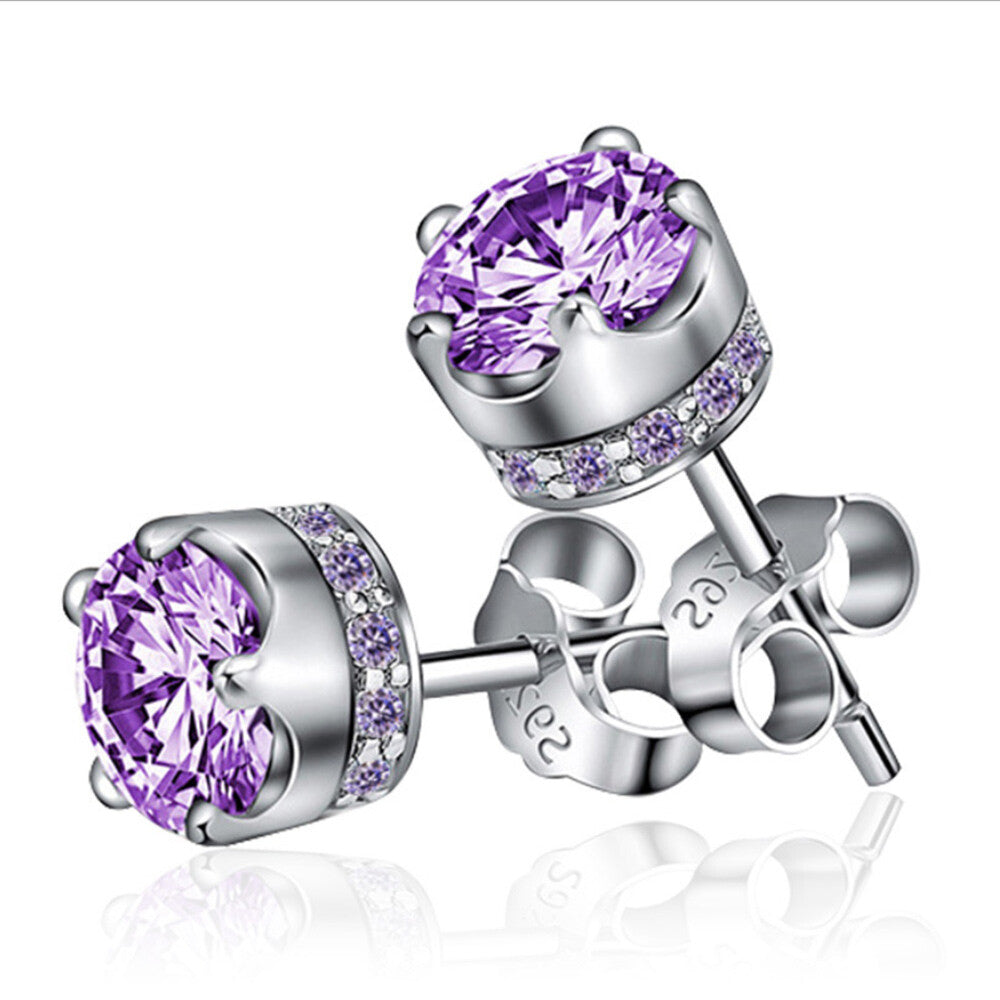 Unisex Fashion Elegant Crown Zircon Stud Earrings 925 Sterling Silver Earrings