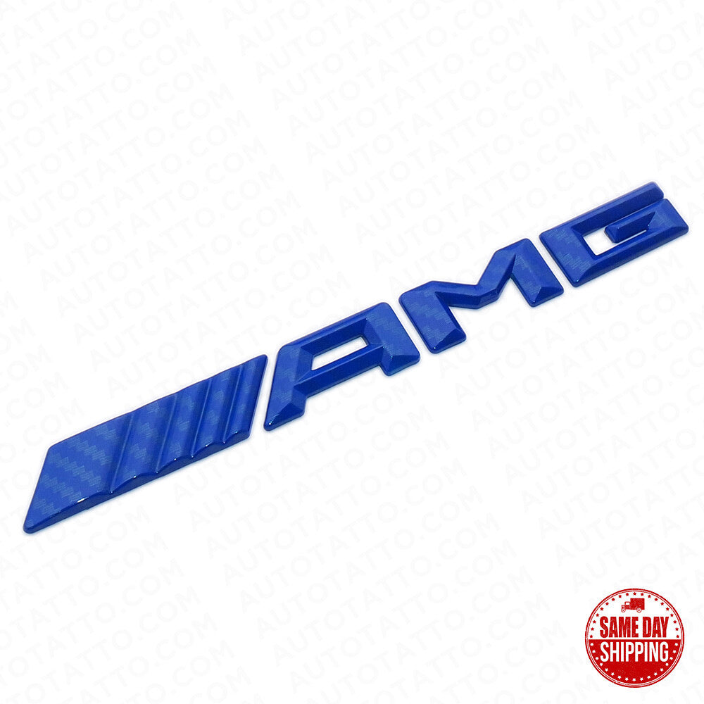 Blue Carbon Fiber Style AMG Sport Car Emblem 3D Trunk Lid Logo Badge Decoration