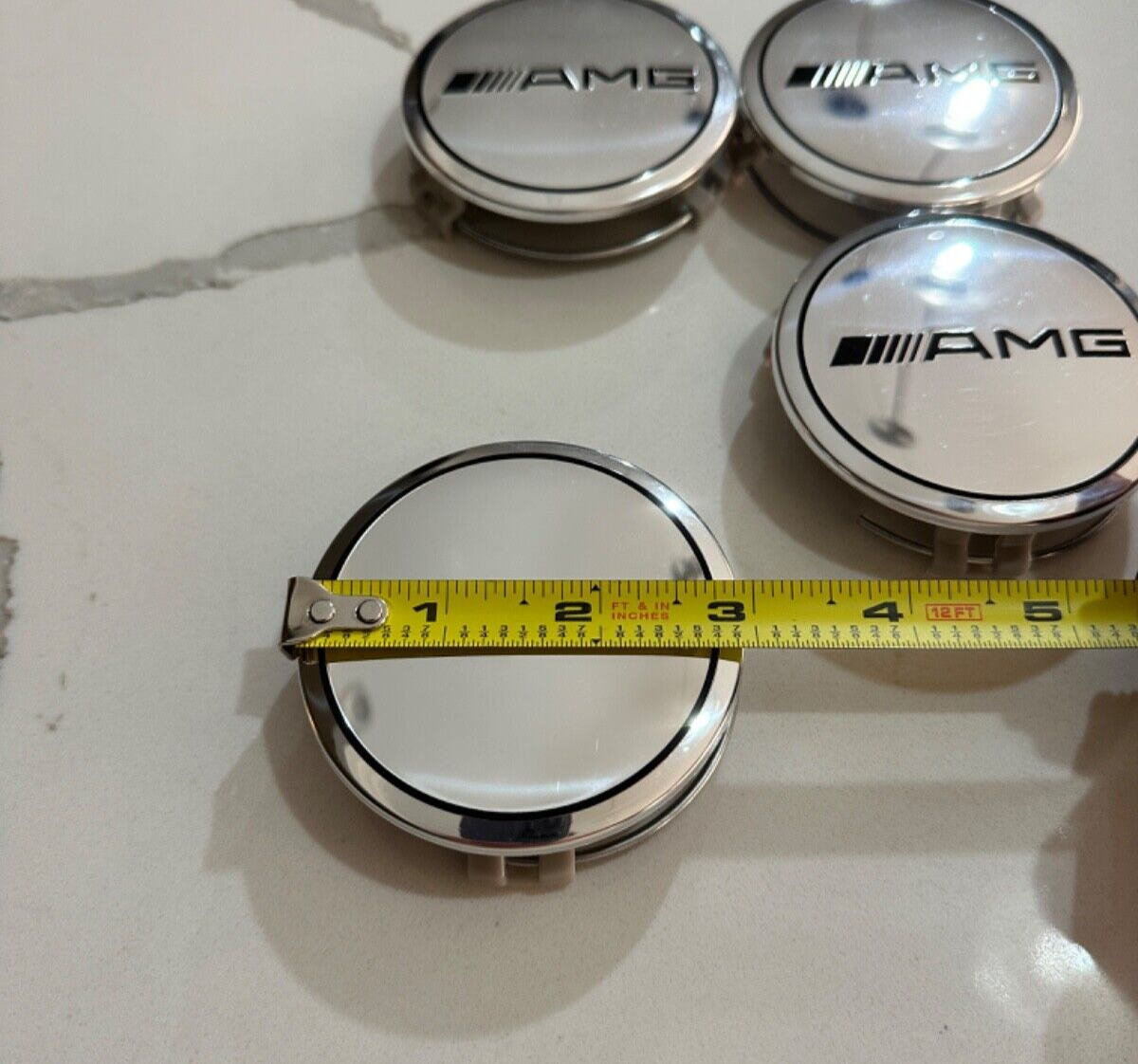 SET OF 4 Mercedes Benz AMG 75MM Silver & Black Rim Wheel Center Hub Caps Emblem