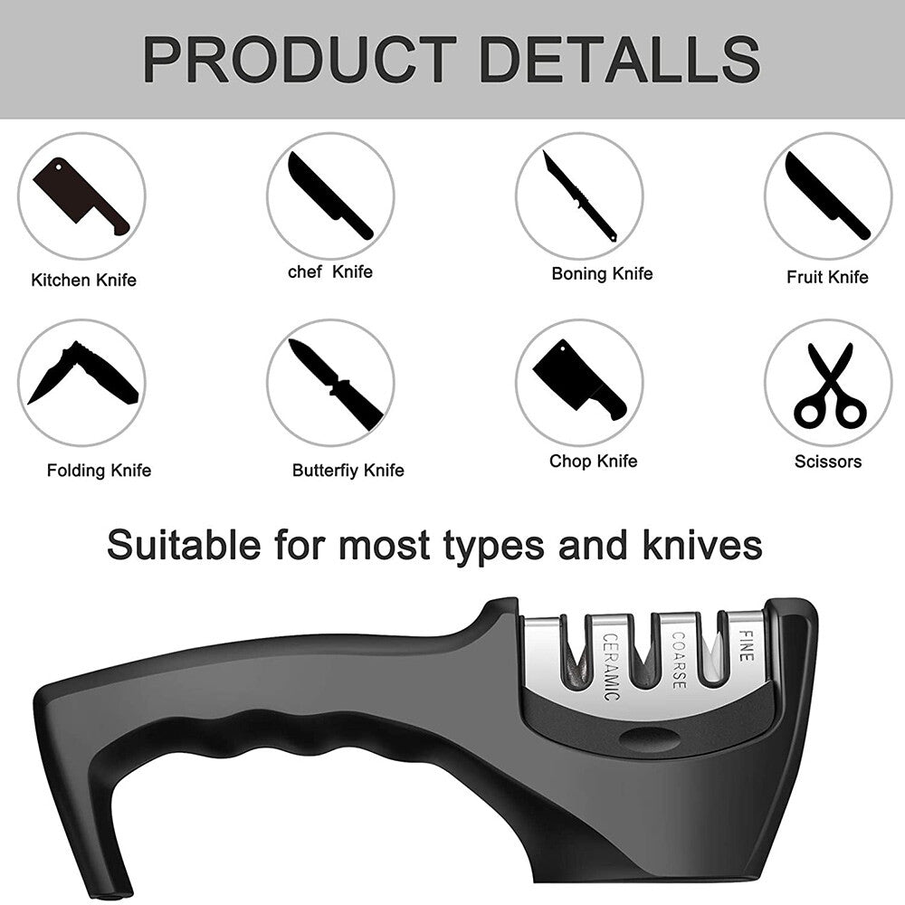 3-Stage Knife Sharpener Repair Restore Polish Blades And 1 Glove For Kitchen
