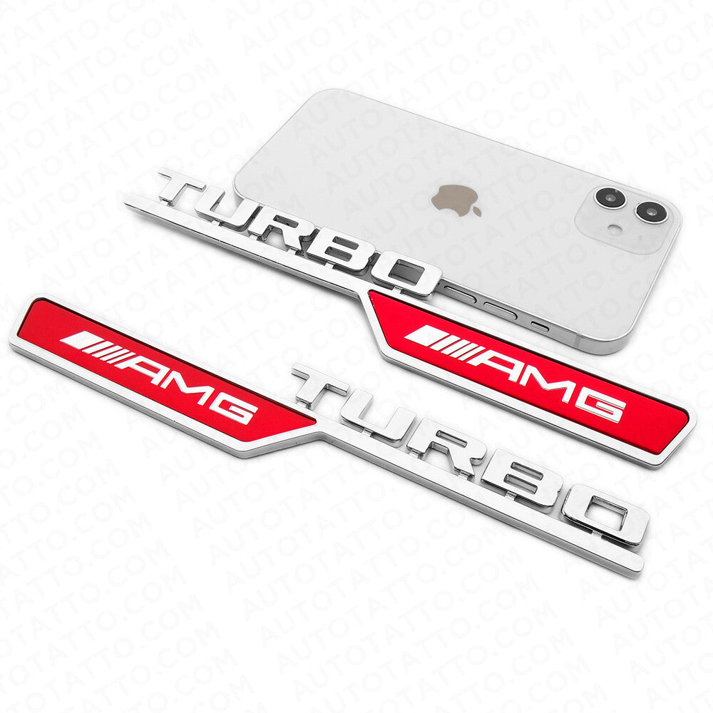 Set 3D Turbo AMG Edition Side Fender Marker Logo Badge Emblem Decorate Sport Red