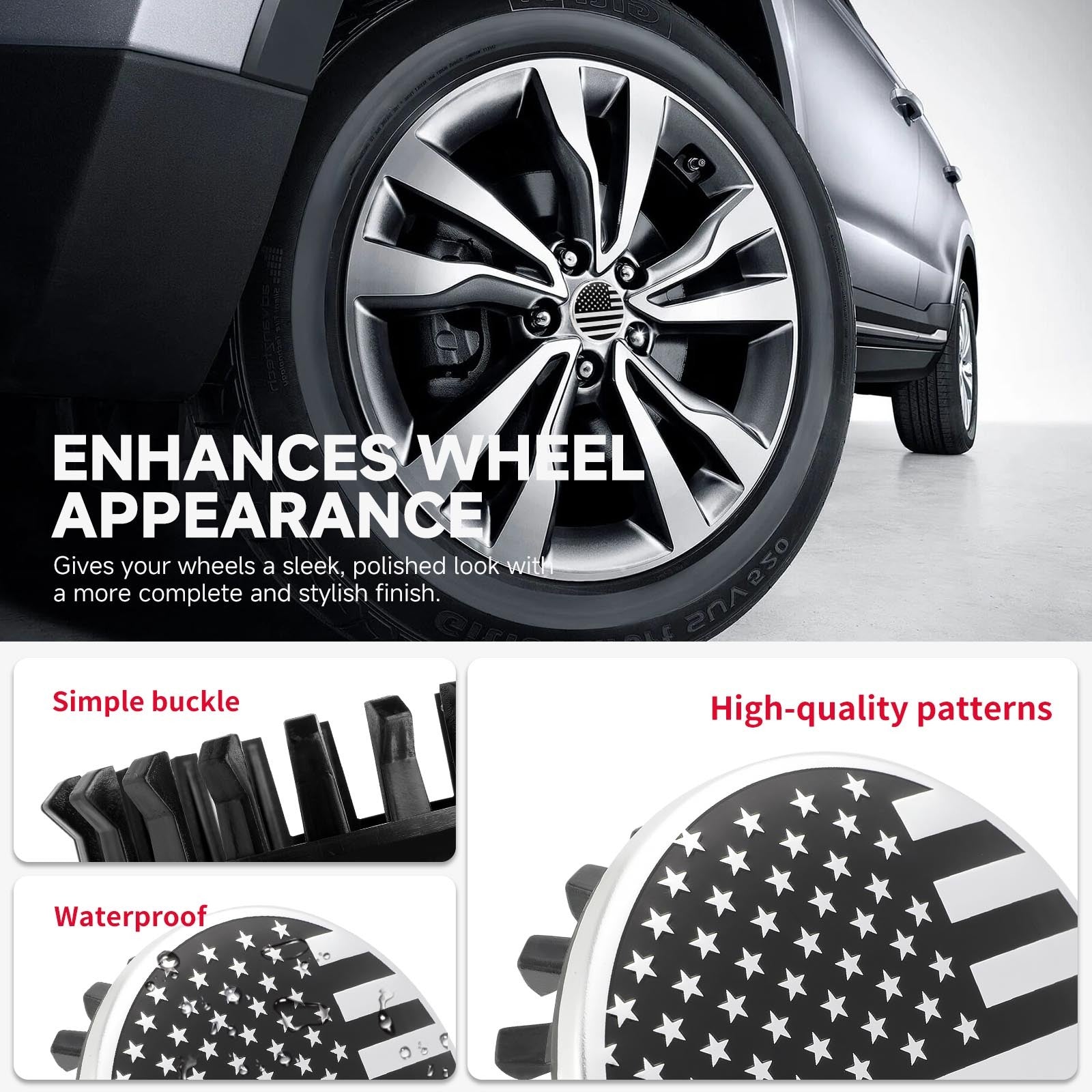 4x Wheel Center Hub Cap 83mm 3.25" USA Flag For Chevy Suburban 2016-19 22837060