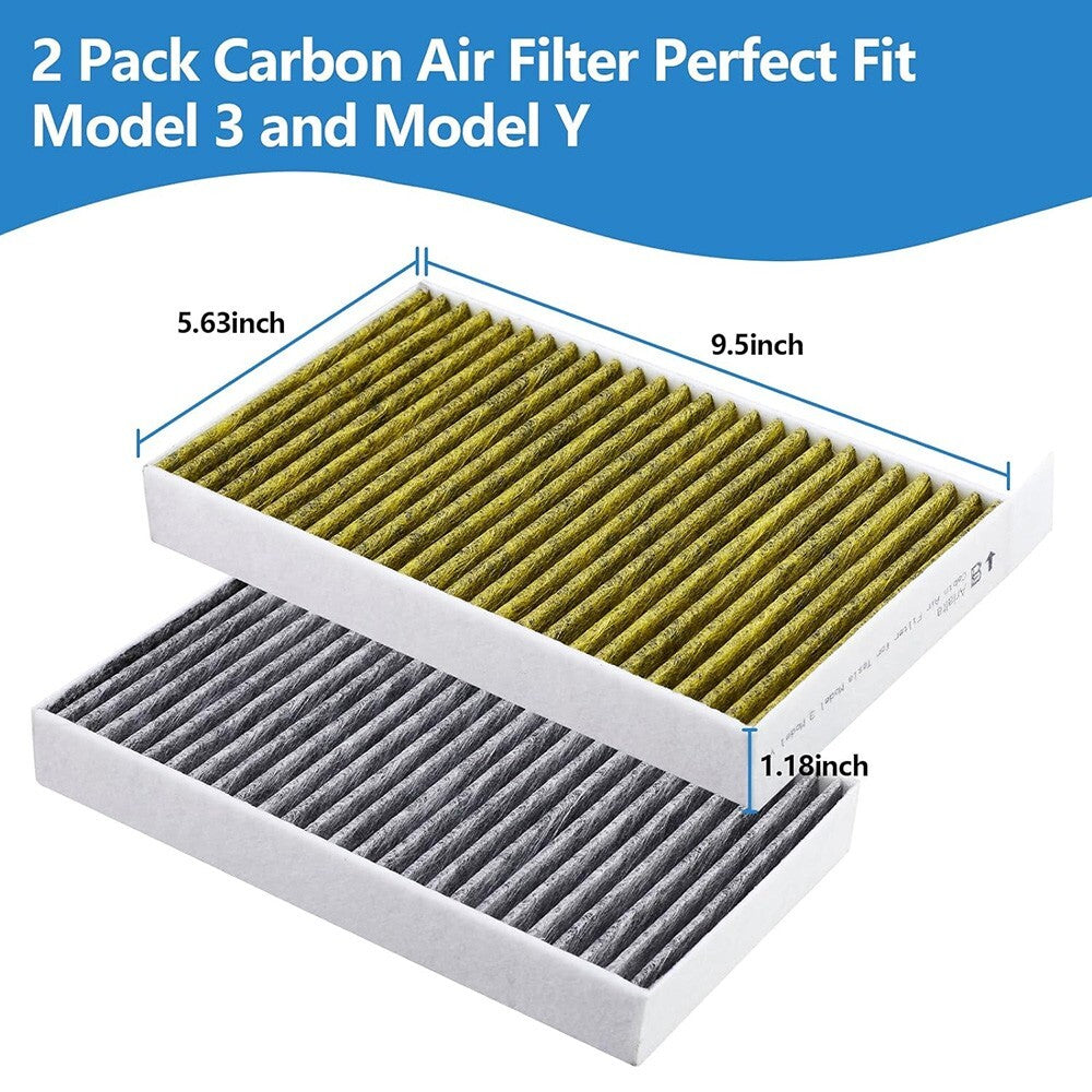 2Pcs 2016-2024 Tesla Model 3 Model Y Durable Activated Cabin Air Filter Kit Set