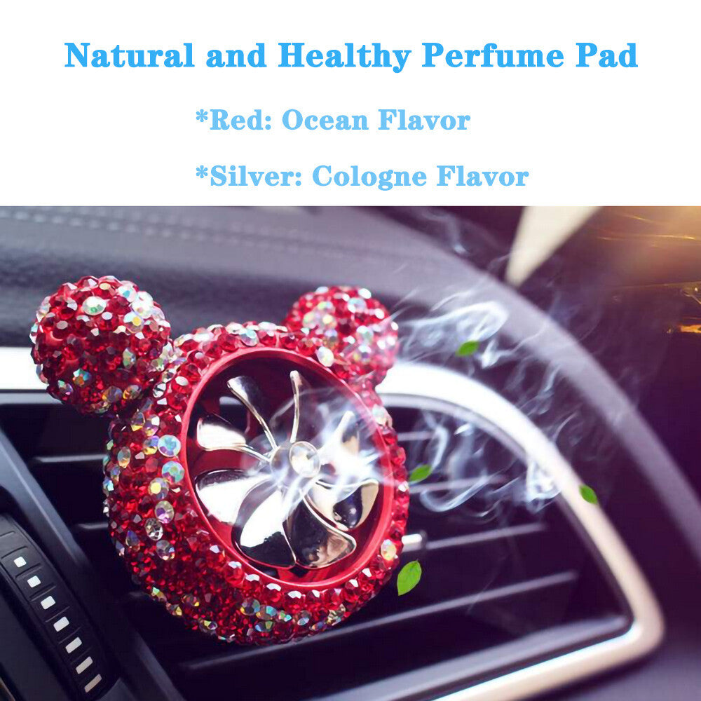 Crystal Bling Diamond Fragrance Mickey Fan Car Air Fresher Vent Perfume Clip