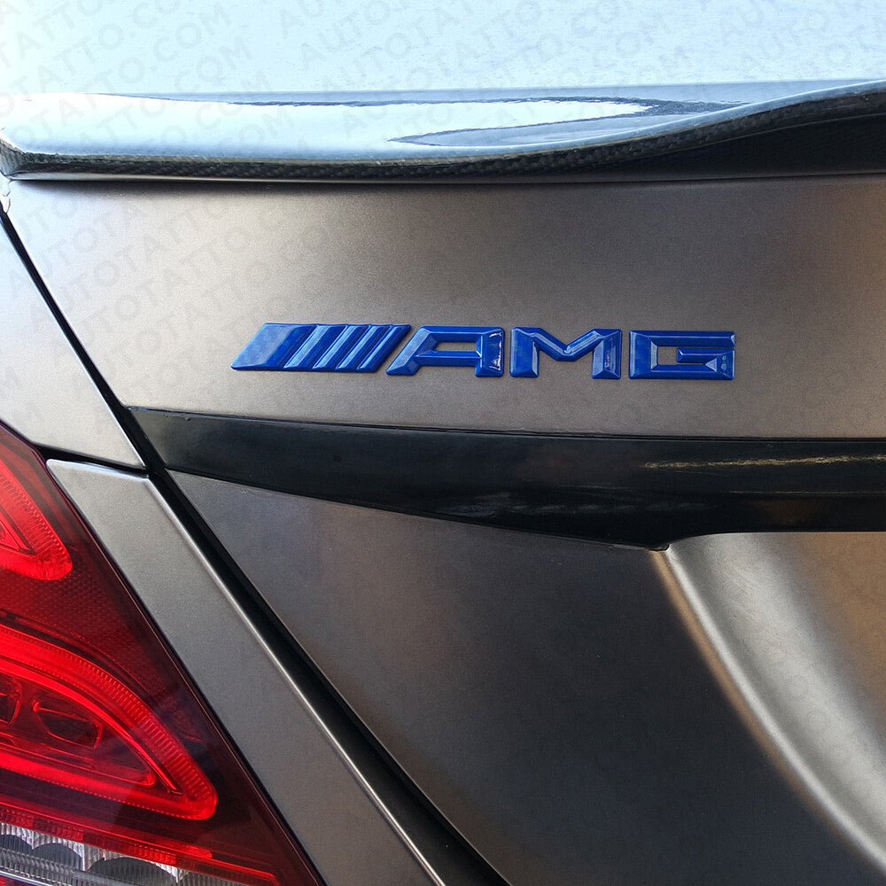 Blue Carbon Fiber Style AMG Sport Car Emblem 3D Trunk Lid Logo Badge Decoration