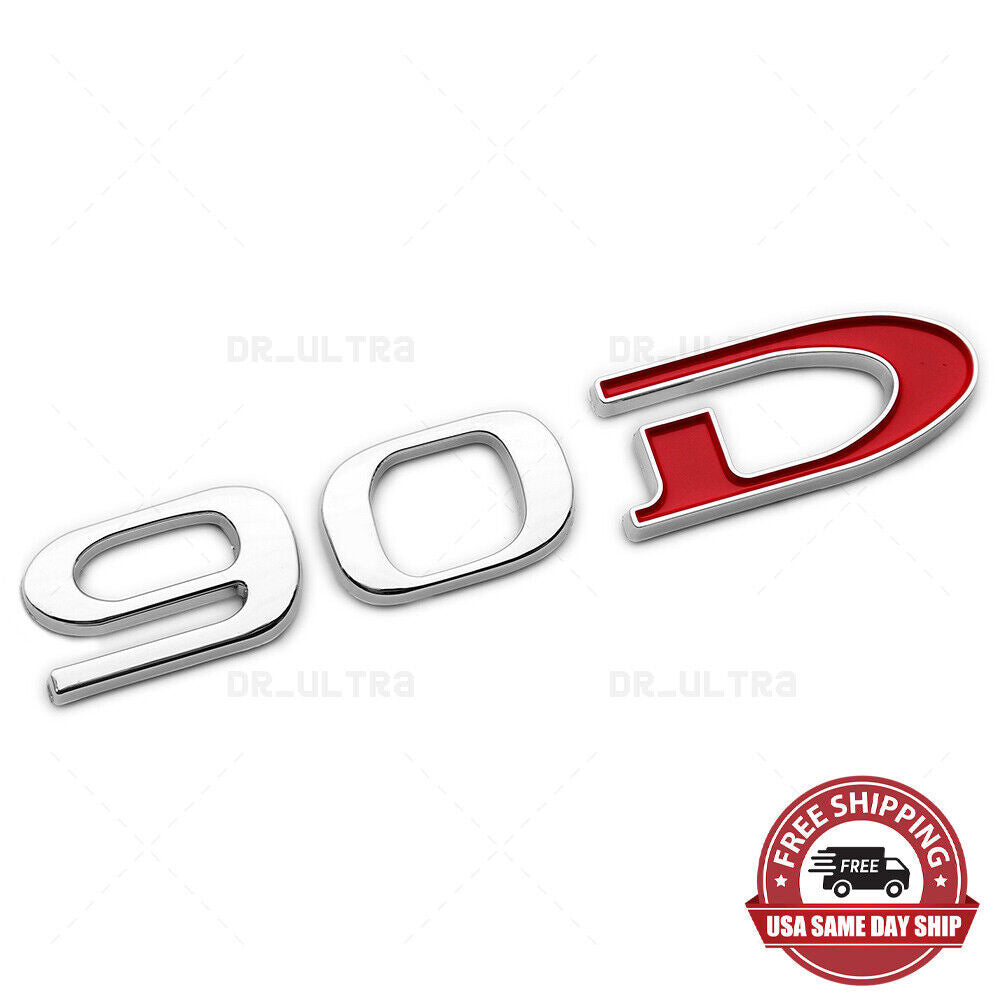 Tesla Rear Liftgate Lid Model 90D Nameplate Logo Badge Emblem Sport Chrome Red
