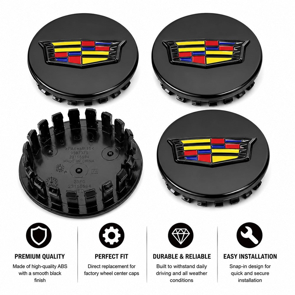 4x Cadillac (ATS CTS DTS SRX STS XLR XTS) 67mm Wheel Center Caps Black Colorful