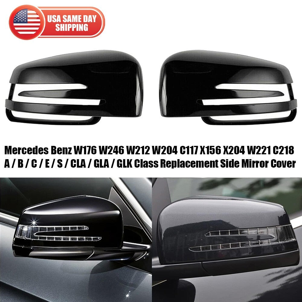 Mercedes W204 W212 W117 C E S GLA Class Gloss Black Side Mirror Cover Replace
