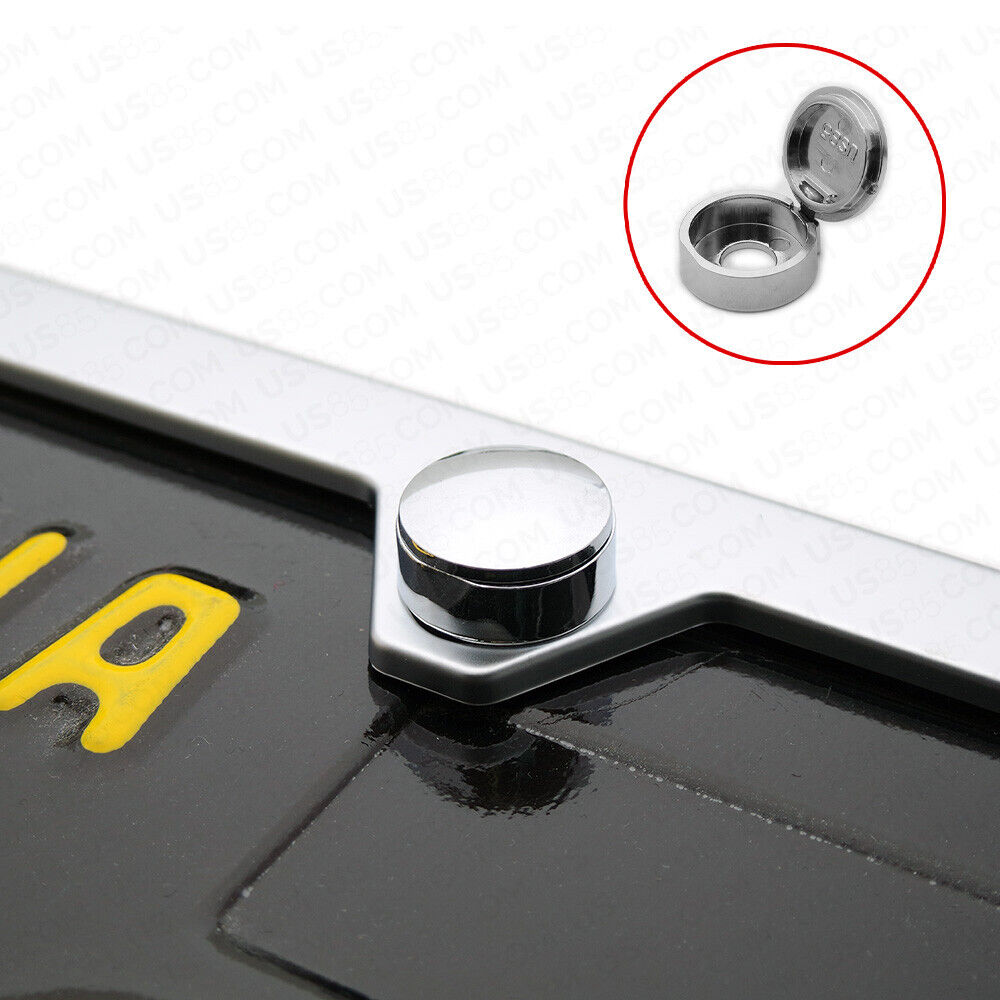 4x Car License Plate Frames Cover Hardware Hider Caps Front & Rear Sport Chrome