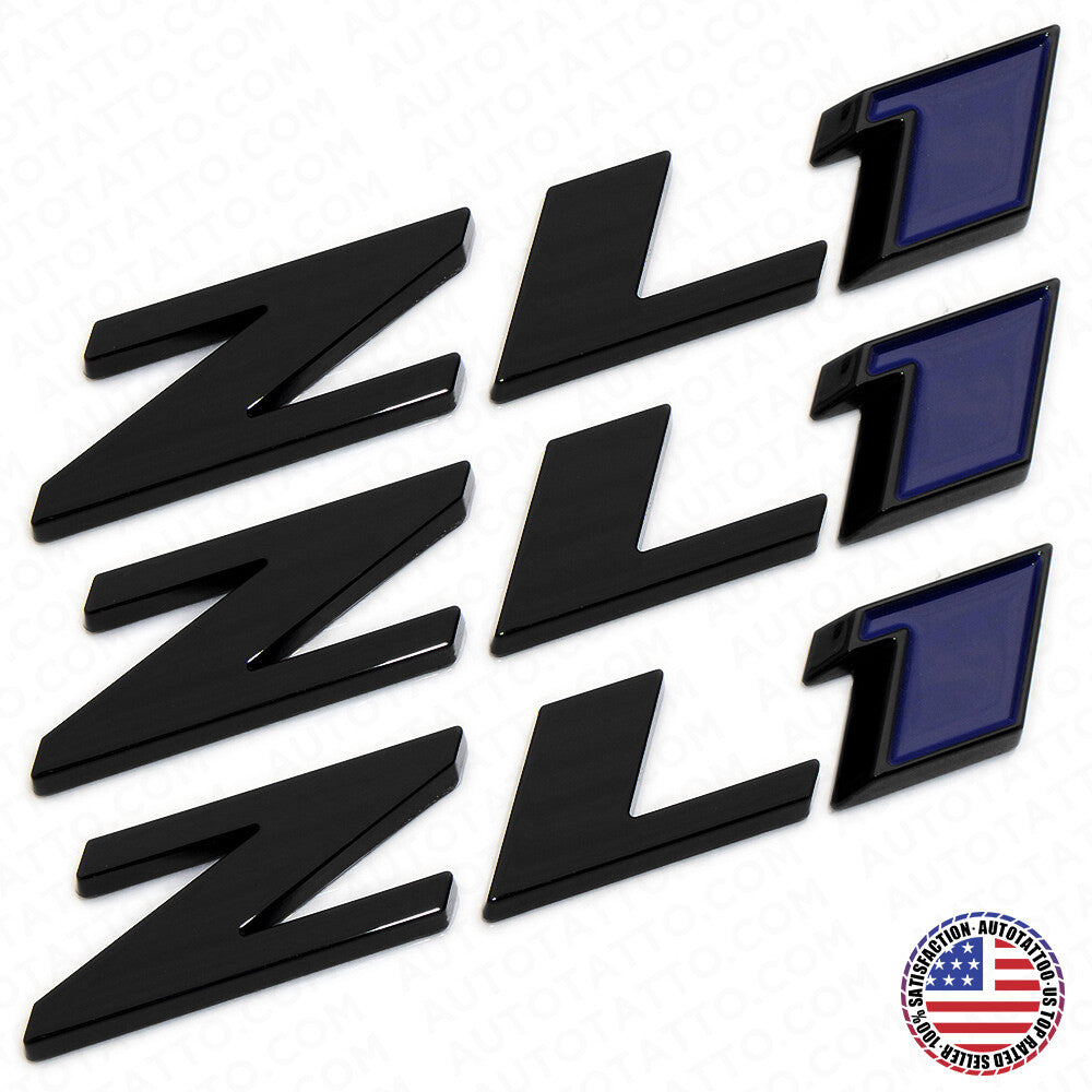 3x Camaro Hood & Rear Bumper ZL1 Nameplate Logo Sport Emblem Decorate Black Blue