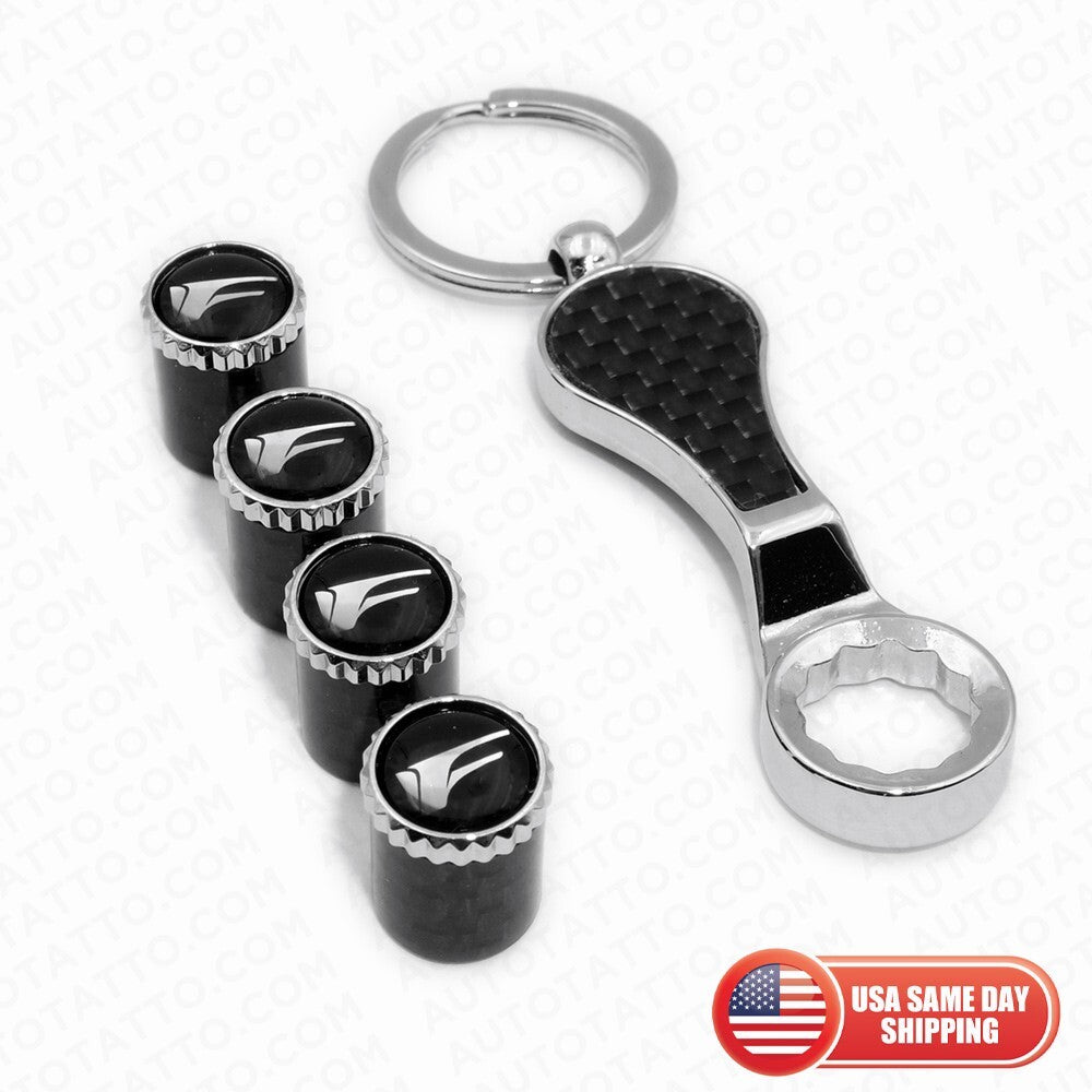 F-SPORT Real Carbon Fiber Car Wheel Tire Air Valve Caps Cover Keychain Ring Stem