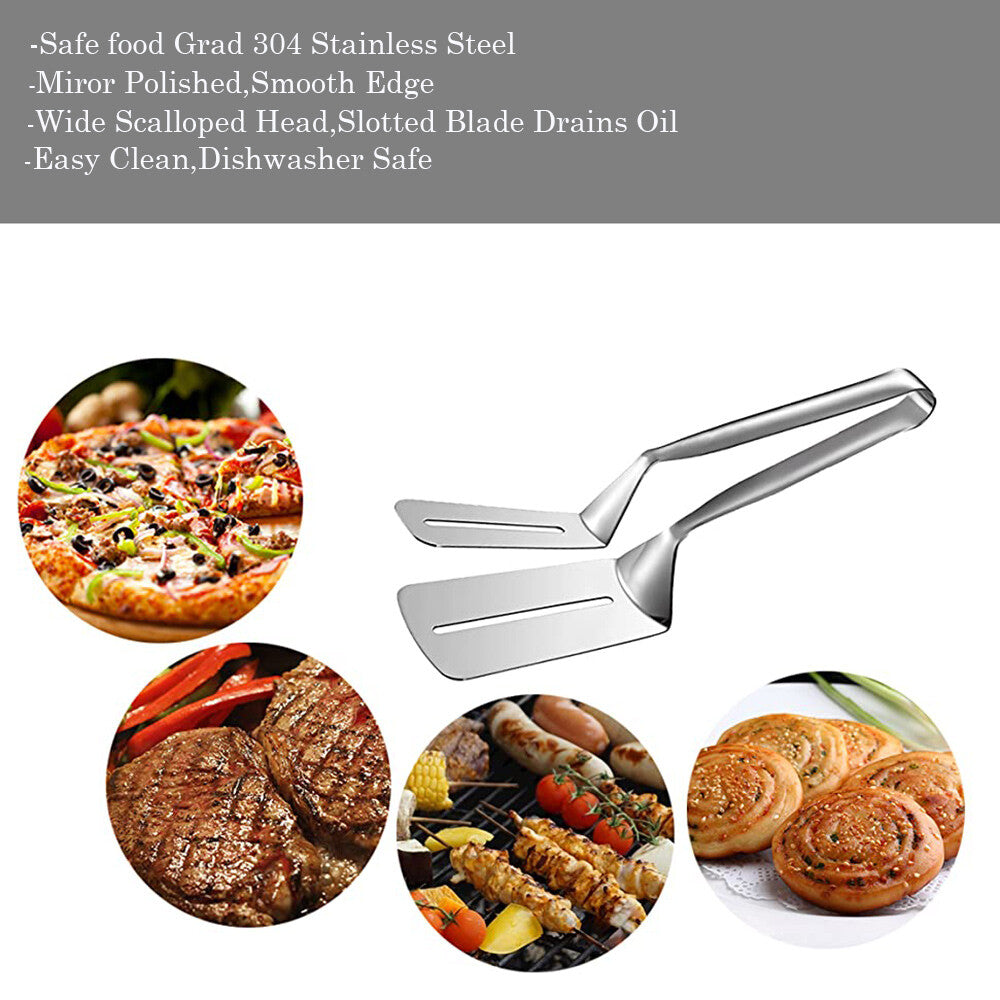 304 Stainles Steel Food Steak Flipping Spatula Tong Clip Kitchen Cooking Tool
