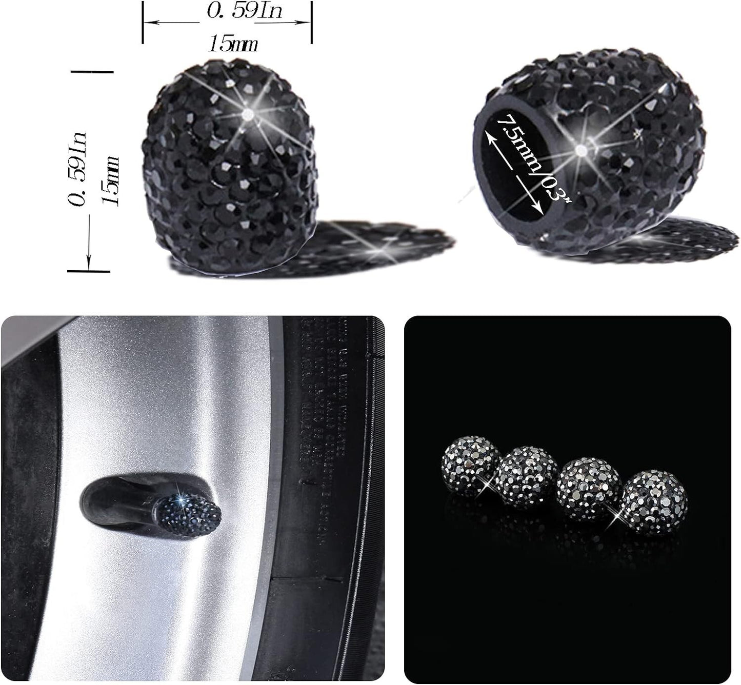 4Pcs Universal Fit Shinny Bling Tire Air Valves Stem Caps for Auto Cars Trucks