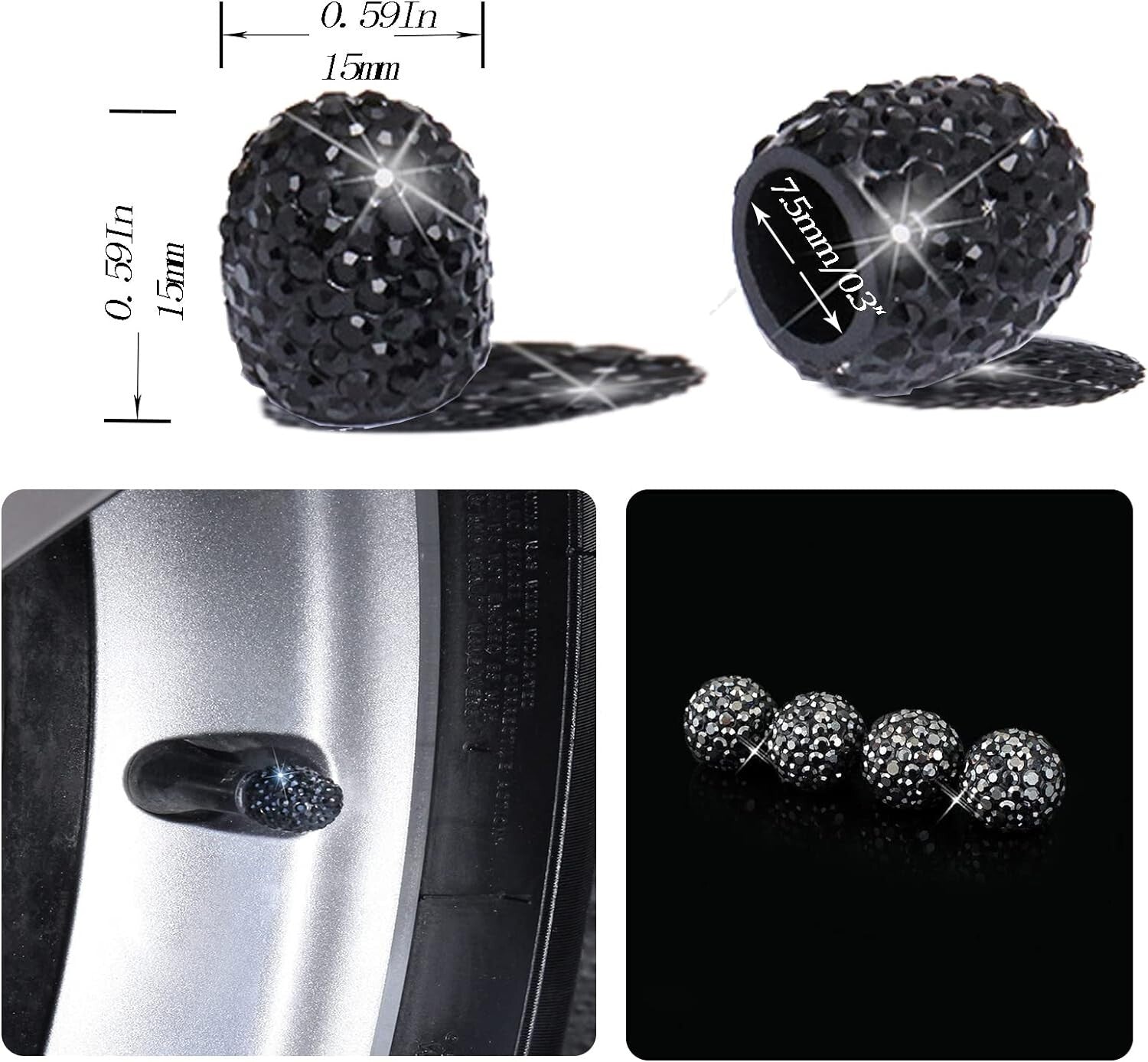 4Pcs Universal Fit Shinny Bling Tire Air Valves Stem Caps for Auto Cars Trucks