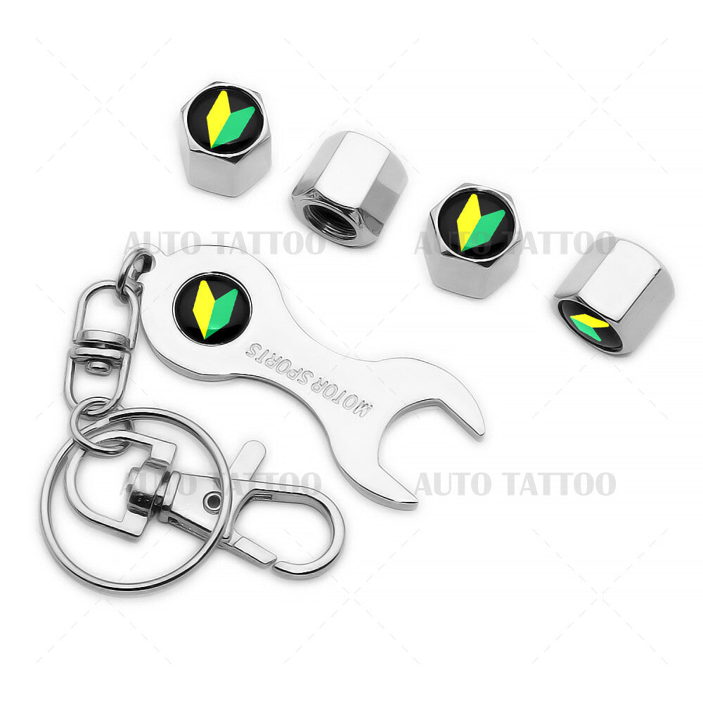 4x Universal JDM Sport Car Tire Wheels Air Stem Dust Valve Caps Cover + Keychain