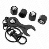 4x Hex Skull Punisher Tire Wheels Air Stem Dust Valve Cap Cover + Keychain Ring