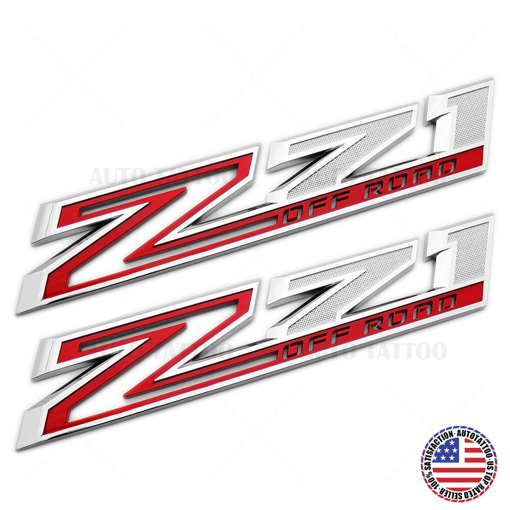 2x Chevy 19-21 Silverado Z71 Off Road Fender Letter Logo Emblem Badge Chrome Red