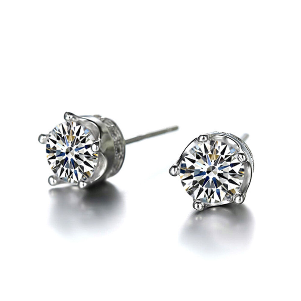 Unisex Fashion Elegant Crown Zircon Stud Earrings 925 Sterling Silver Earrings